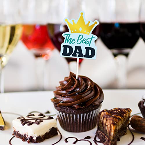48pcs Fathers Day Cupcake Toppers Gold Foil Best Dad Birthday C...