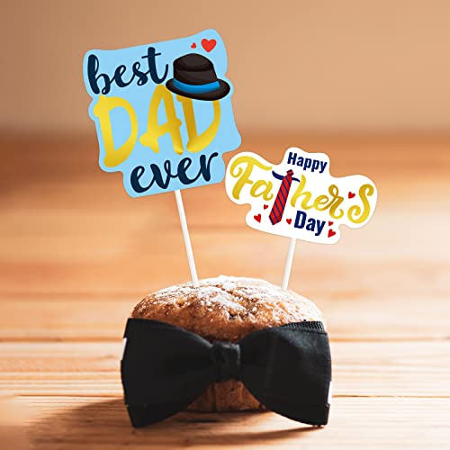48pcs Fathers Day Cupcake Toppers Gold Foil Best Dad Birthday C...