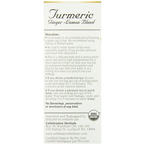 Celebration Herbals Organic Turmeric Ginger Lemon Blend, 24 Bags