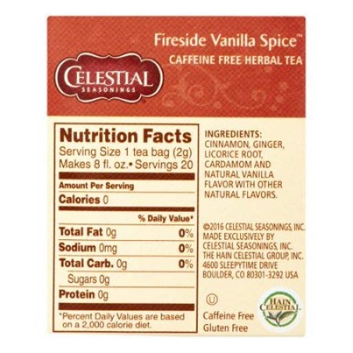 Celestial Seasonings Fireside Vanilla Spice Herbal Tea, Pack Of 2