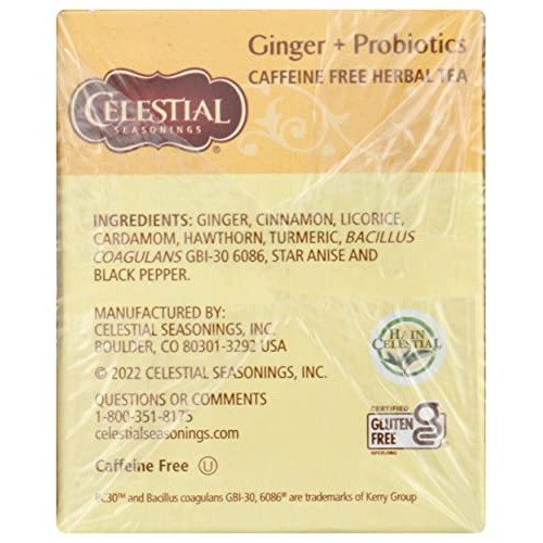 Celestial Seasonings Ginger & Probiotics Herbal Tea, 20 CT