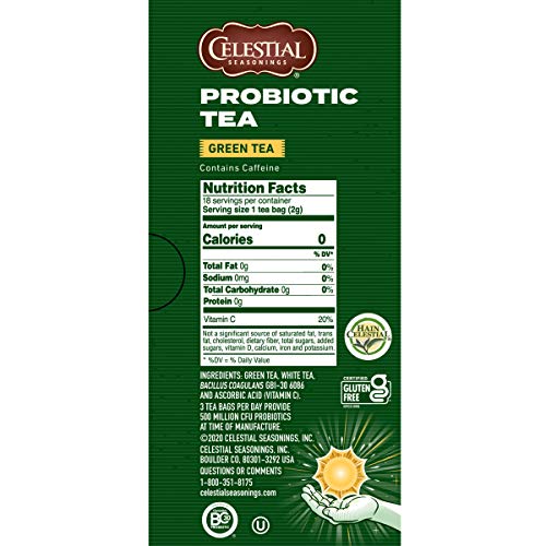 Celestial Seasonings Probiotic Tea Green Tea, 18 Count