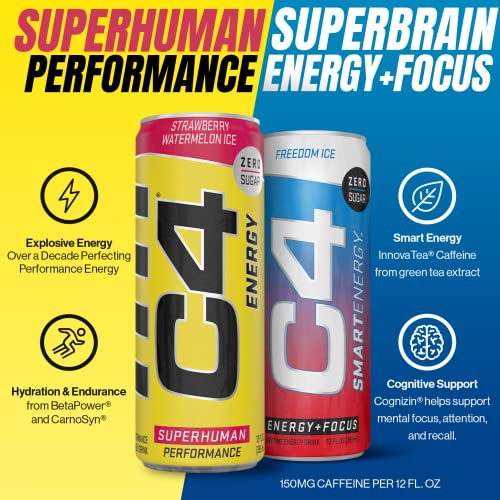 C4 Energy & Smart Energy Drinks Variety Pack, Sugar Free Pre Wor...
