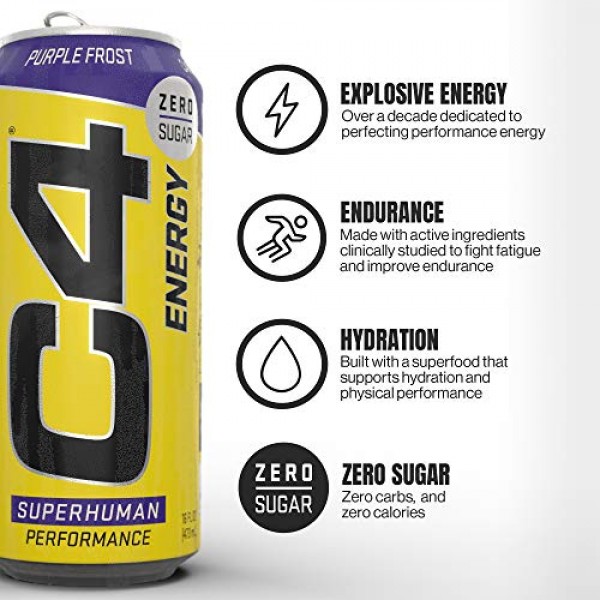 C4 Original Sugar Free Energy Drink | Purple Frost | Pre Workout