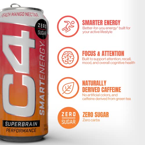 C4 Smart Energy Sugar Free Energy Drink 12Oz Pack Of 12 | Peac