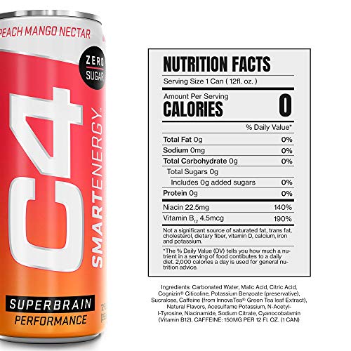 C4 Smart Energy Sugar Free Energy Drink 12Oz Pack Of 12 | Peac