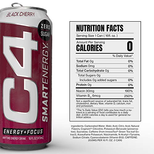C4 Smart Energy Sugar Free Energy Drink 16Oz Pack Of 12 - New