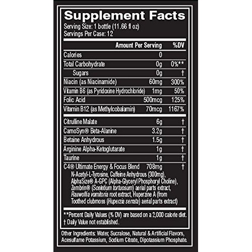 Cellucor C4 Ultimate On The Go Zero Sugar Pre Workout Drink, Ene