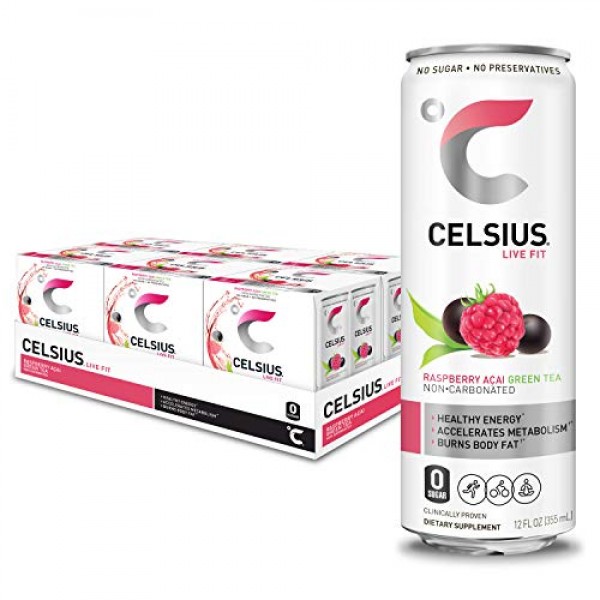 CELSIUS Raspberry Acai Green Tea Non-Carbonated Fitness Drink, Z...