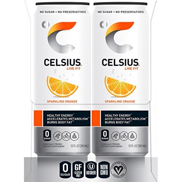 CELSIUS Sparkling Orange Fitness Drink, Zero Sugar, 12oz. Slim C...