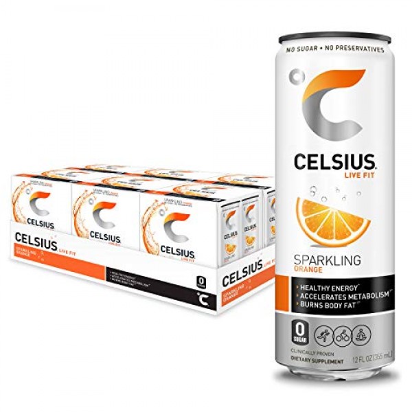CELSIUS Sparkling Orange Fitness Drink, Zero Sugar, 12oz. Slim C...