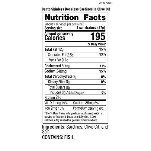Cento Skinless &Amp; Boneless Sardines, 4.375 Ounce Tins Pack Of 25