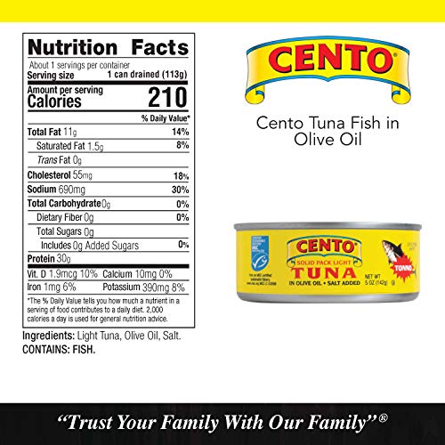Cento Solid Packed Tuna In Olive Oil, 5-Ounce Cans Pack Of 12