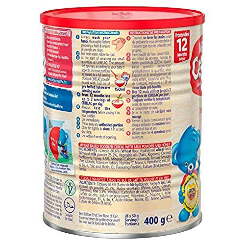 Cerelac Nestle, Honey And Wheat With Milk, 14.11 Ounce Can.
