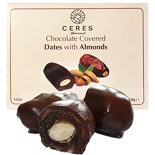 Dark Chocolate Coated Medjool Dates Stuffed with Almonds, Premiu...