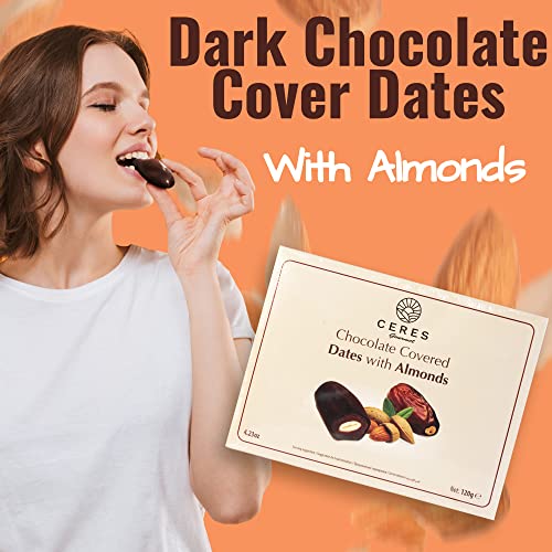Dark Chocolate Coated Medjool Dates Stuffed with Almonds, Premiu...