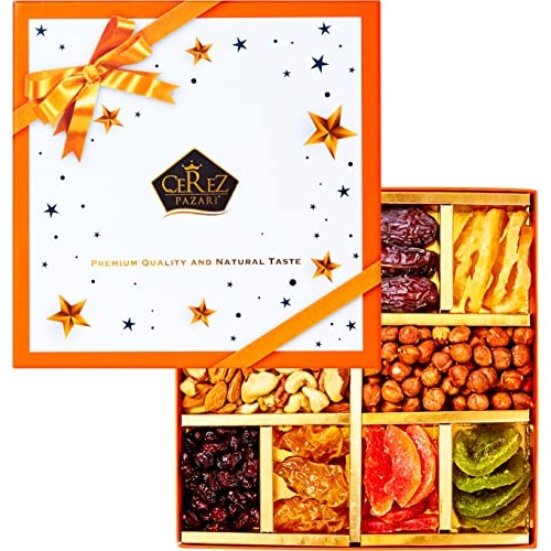 Cerez Pazari Dried Fruit And Nuts Gift Basket Orange Elegant Box