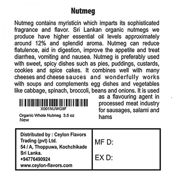 Organic Whole Nutmeg 3.5 oz, Premium Grade, Harvested & Packed...