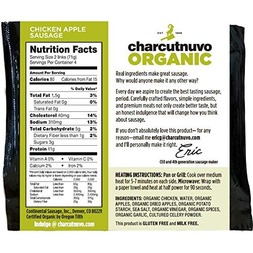 Charcutnuvo: Organic Chicken Apple Sausage - 10Oz, 5 Pack - Non-