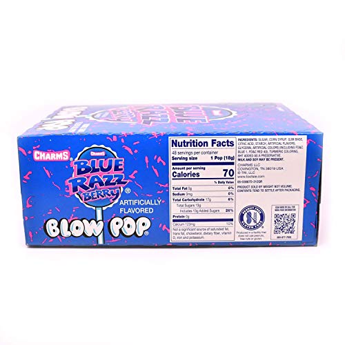 Charms Blow Pops Blue Razz Berry Flavor, 48 Count Pack of 1