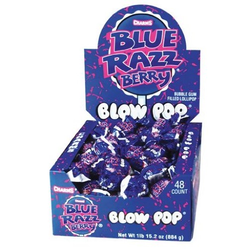 Charms Blow Pops Blue Razz Berry Flavor, 48 Count Pack of 1