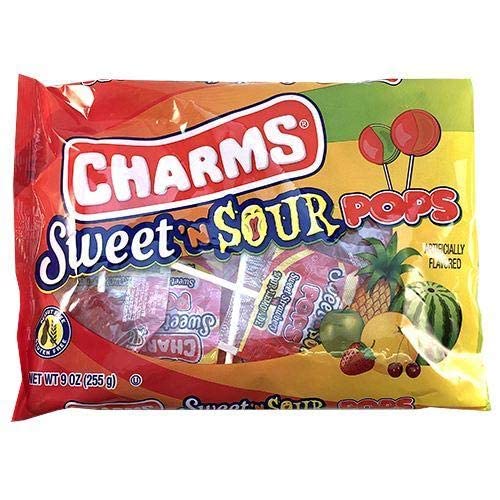 Charms Sweet N Sour Pops, 9 oz Bag, Approx. 16 Lollipops Two P...