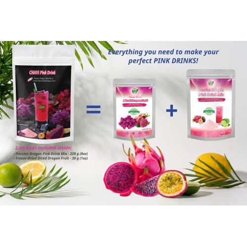 CHAVI Pink Drink - Passion Dragon Fruit Powdered Drink Mix and F...