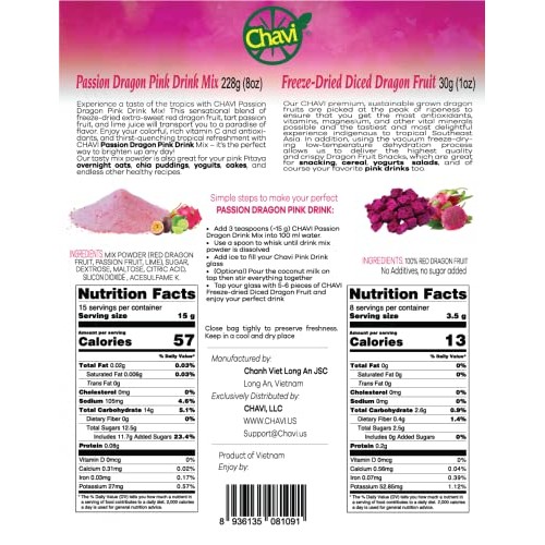 CHAVI Pink Drink - Passion Dragon Fruit Powdered Drink Mix and F...
