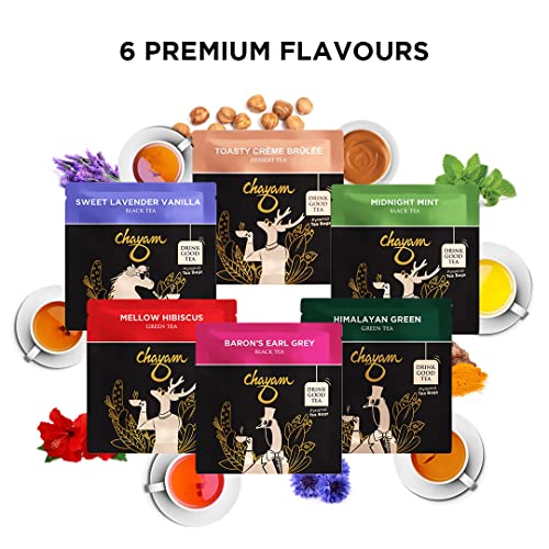 Chayam Assorted Teas Gift Set | 6 Tea Flavors, 8 Tea Bags Each,