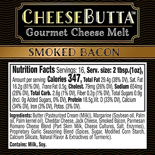 Smoked Bacon CheeseButta 16oz Gourmet Cheese Melt – with Real S...