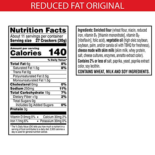 Cheez-It, Baked Snack Cheese Crackers, Reduced Fat Original, Mad