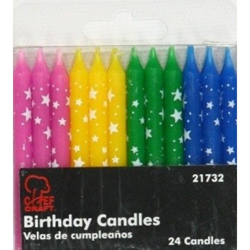 Birthday Candles, Polka Dot Stars, Set Of 6 Packs - Total Of 144