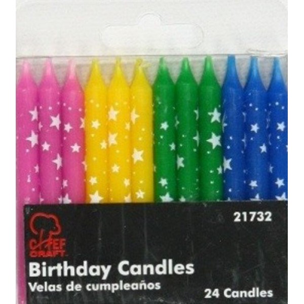 Birthday Candles, Polka Dot Stars, Set of 6 Packs - Total of 144...