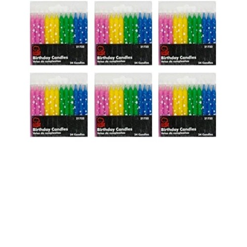 Birthday Candles, Polka Dot Stars, Set Of 6 Packs - Total Of 144