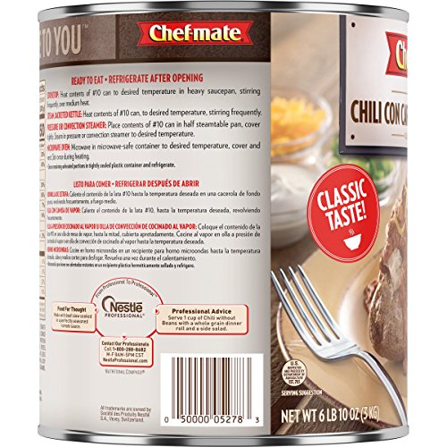 Chef-Mate Beef Chili, Canned Chili With Meat, No Beans, 6 Lb 10