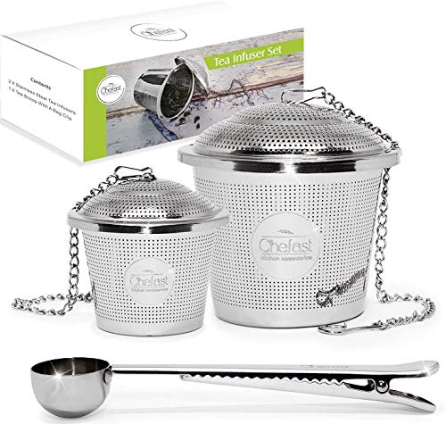 Chefast Tea Infuser Set 1+1 Pack - Combo Kit of Single Cup and Large Infusers, Plus Metal Scoop with Clip