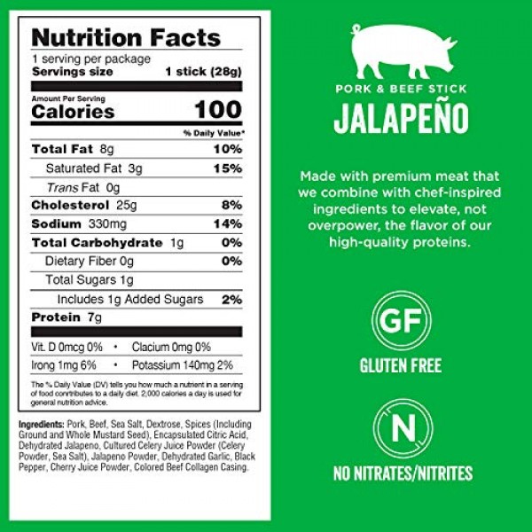 Chefs Cut Real Snack Pork and Beef Jalapeno Sticks, 1 Ounce 16...