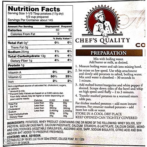 Chefs Quality: Mashed Potatoes Complete Instant 5.43 Lb.