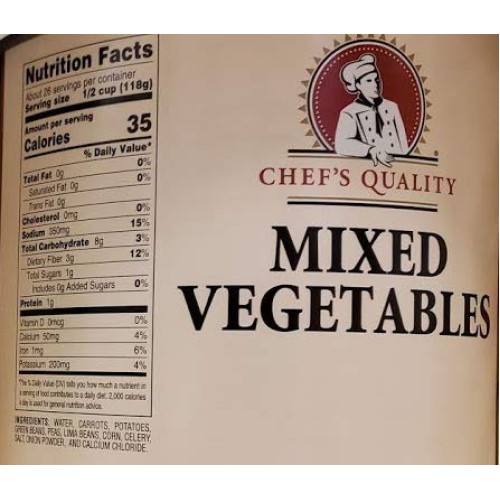 Chefs Quality Canned Mixed Vegetables 3.01Kg - 6Lb 10Oz Kosher