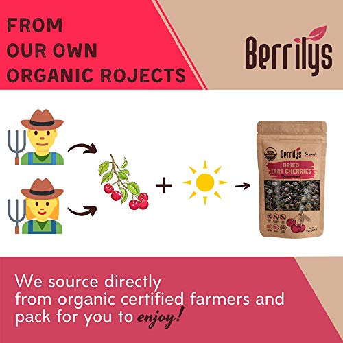 Berrilys Organic Dried Tart Cherries, 1 Lb, Pitted, Non-Gmo, Kos