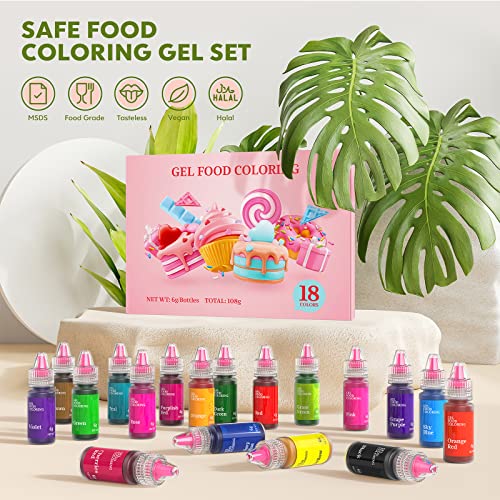 Gel Food Coloring,18 Food Coloring Gel Set for Cake, Cookie East...