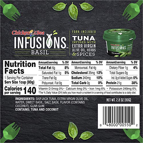 Chicken Of The Sea Infusions Tuna, Basil, 2.8 Oz Cups, Pack Of 6