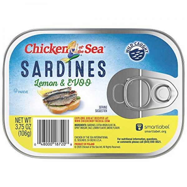 Chicken of the Sea Sardines, Extra Virgin Olive Oil Lemon, 3.75 ...