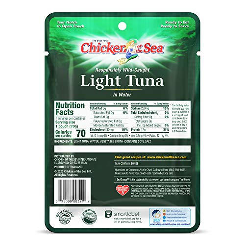 Chicken Of The Sea Tuna Premium Light, 2.5 Ounce Pouch Pack Of 12