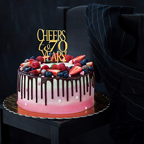 Cheers To 70 Years Cake Topper -Gold Glitter Hello 70 - Happy 70