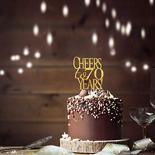 Cheers To 70 Years Cake Topper -Gold Glitter Hello 70 - Happy 70