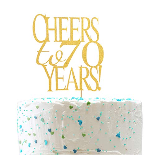 Cheers To 70 Years Cake Topper -Gold Glitter Hello 70 - Happy 70
