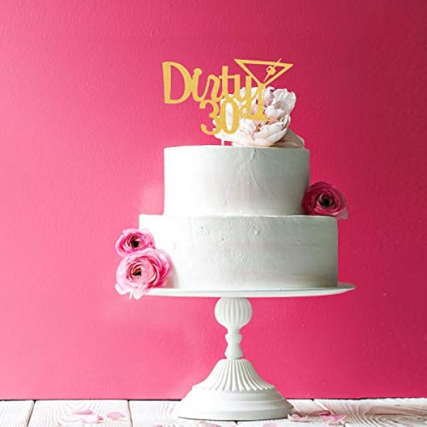 Dirty 30 Cake Topper And Champagne Glass - Cheer To 30 Years Cak