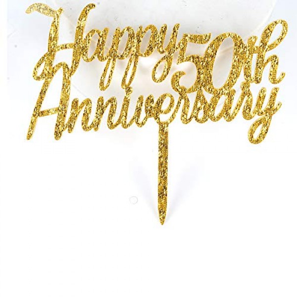 Happy 50th Anniversary Cake Topper,Gold Glitter Cheers to 50 Yea...
