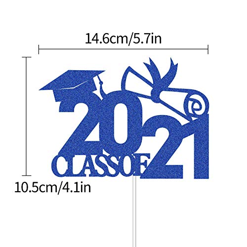 Class Of 2021 Cake Topper,Blue Glitter Graduation Party Cake Dec